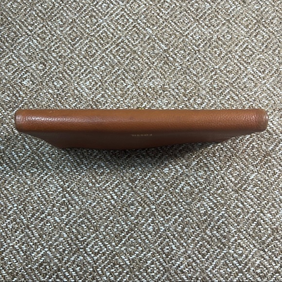 Fossil Lainie Brown Crossgrain Leather Organizer Credit Card Flap Snap Clutch - Picture 7 of 8